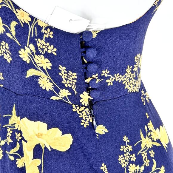 NWT Reformation Lecce MaxiDress Size 2 in Bernadette Navy and Yellow Floral Prom - Picture 7 of 10